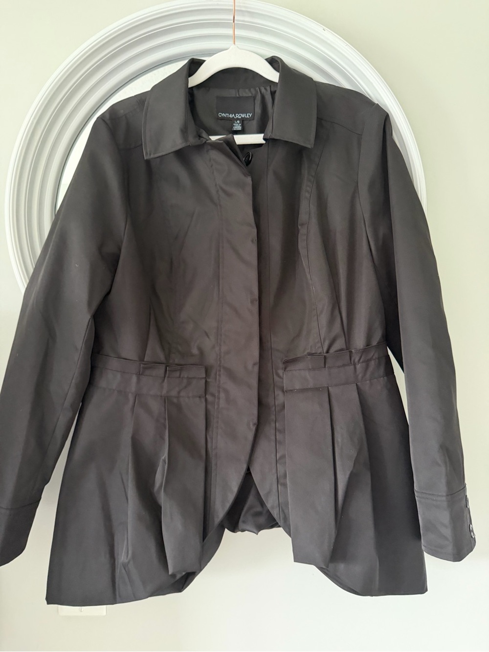 Cynthia Rowley Y2K Style Black Pleated Peplum Jacket Corporate Goth Coat L